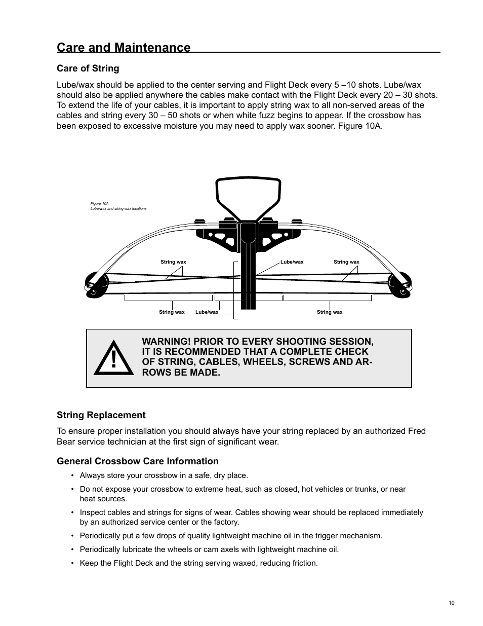 Care and maintenance | Bear Archery F-Series Crossbow 2004 User Manual | Page 11 / 12