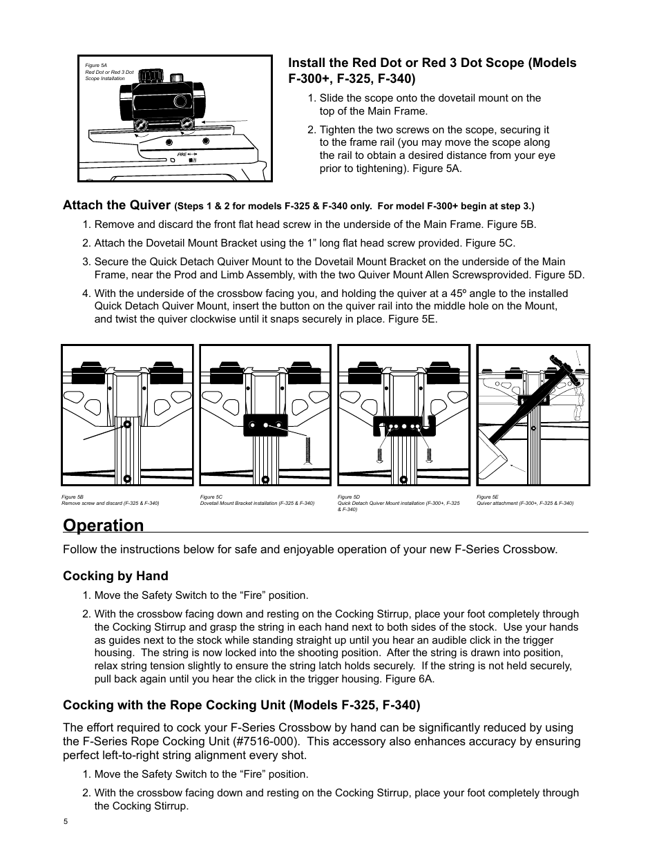 Operation, Attach the quiver, Cocking by hand | Bear Archery F-Series Crossbow 2004 User Manual | Page 6 / 12