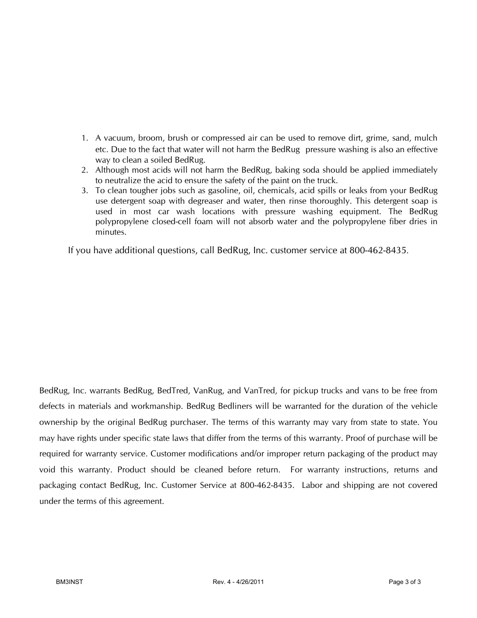 Cleaning your bedrug is easy, Bedrug, inc, Bedrug | Cleaning information | Bedrug BED MATS: BedRug Tailgate Mat User Manual | Page 3 / 3