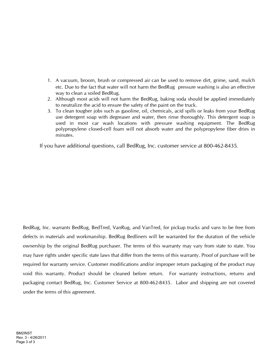 Cleaning your bedrug is easy, Bedrug, inc, Bedrug | Cleaning information | Bedrug BED MATS: BedRug Mat With Existing Spray-In Liner User Manual | Page 3 / 3