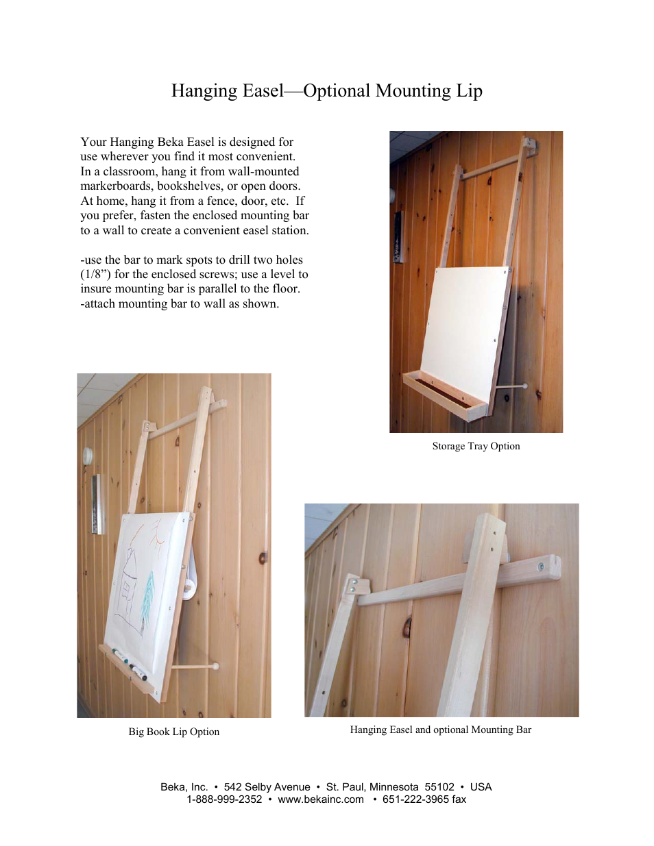 Hanging easel—optional mounting lip | Beka Hanging big book & art easel User Manual | Page 2 / 2