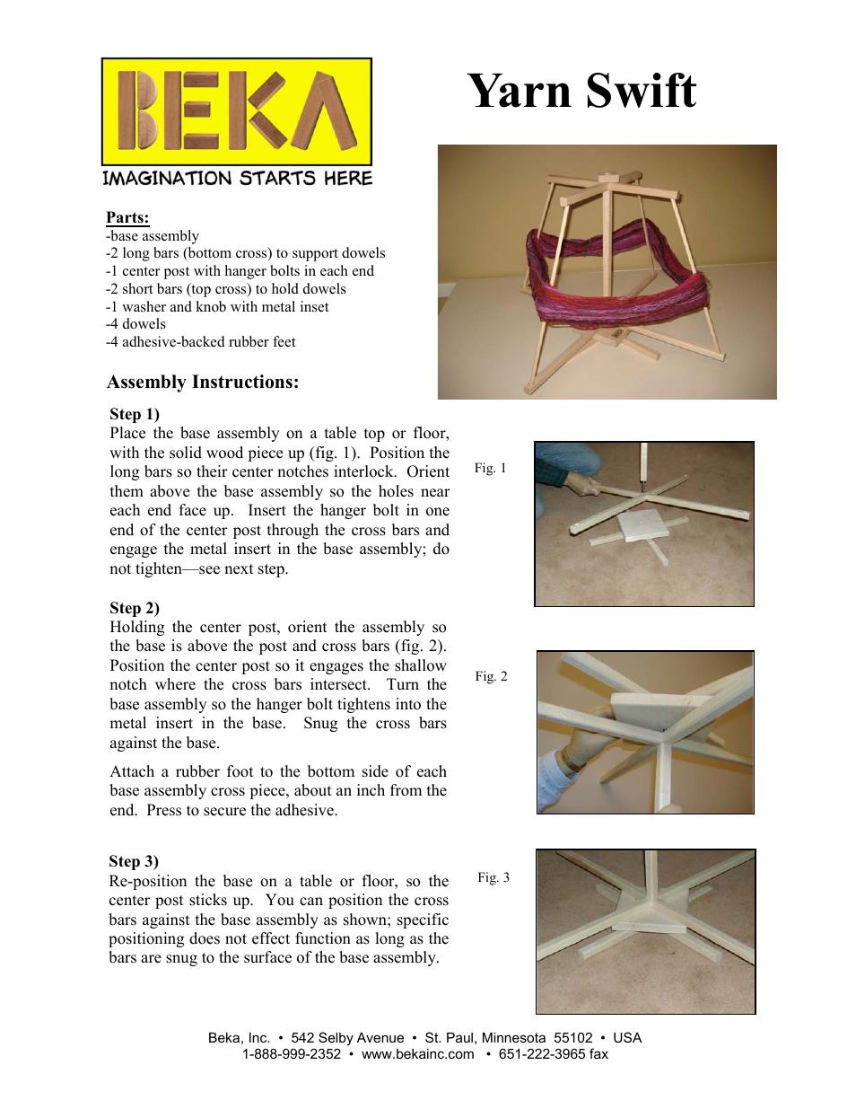 Beka Yarn swift User Manual | 2 pages