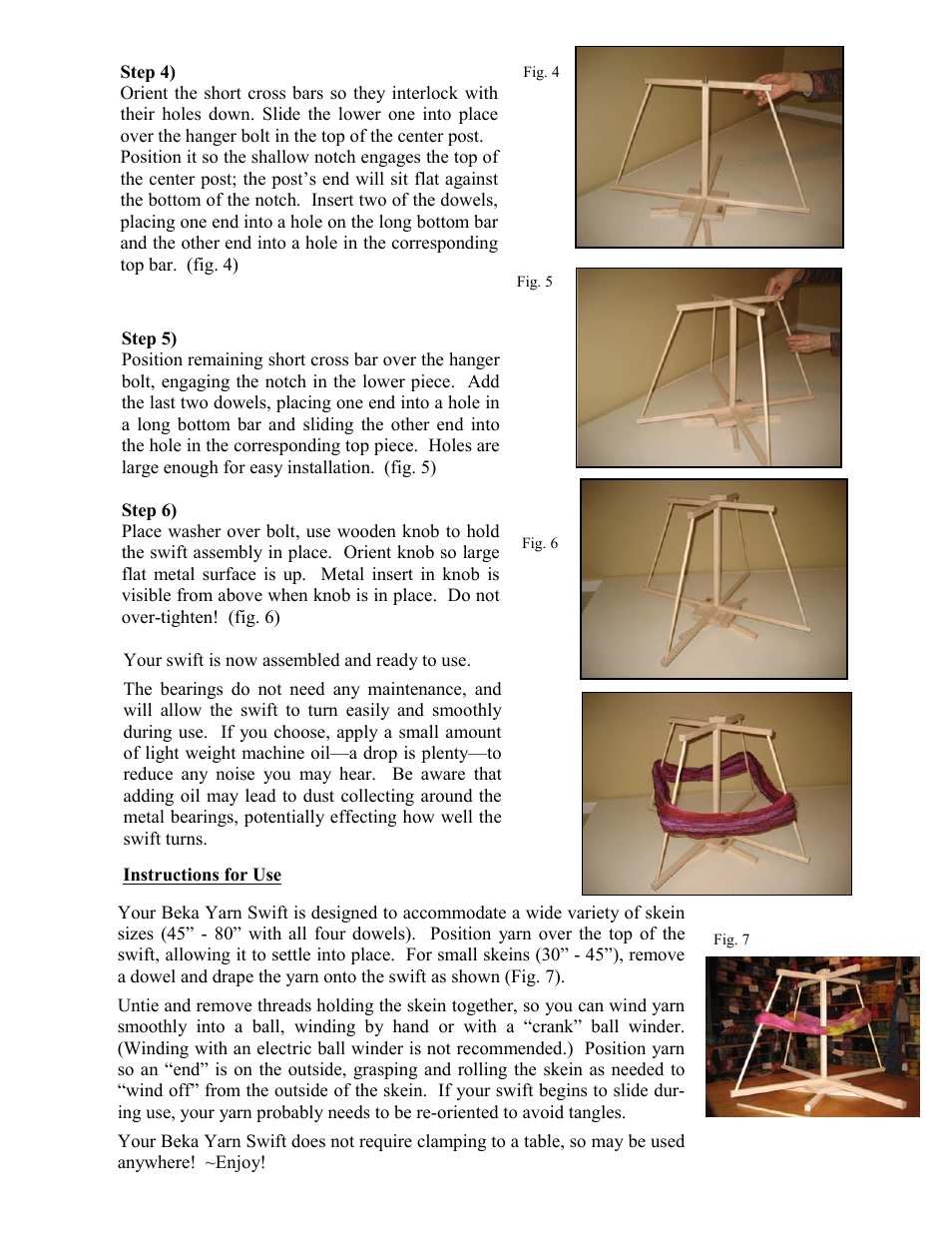 Your swift is now assembled and ready to use, Instructions for use | Beka Yarn swift User Manual | Page 2 / 2