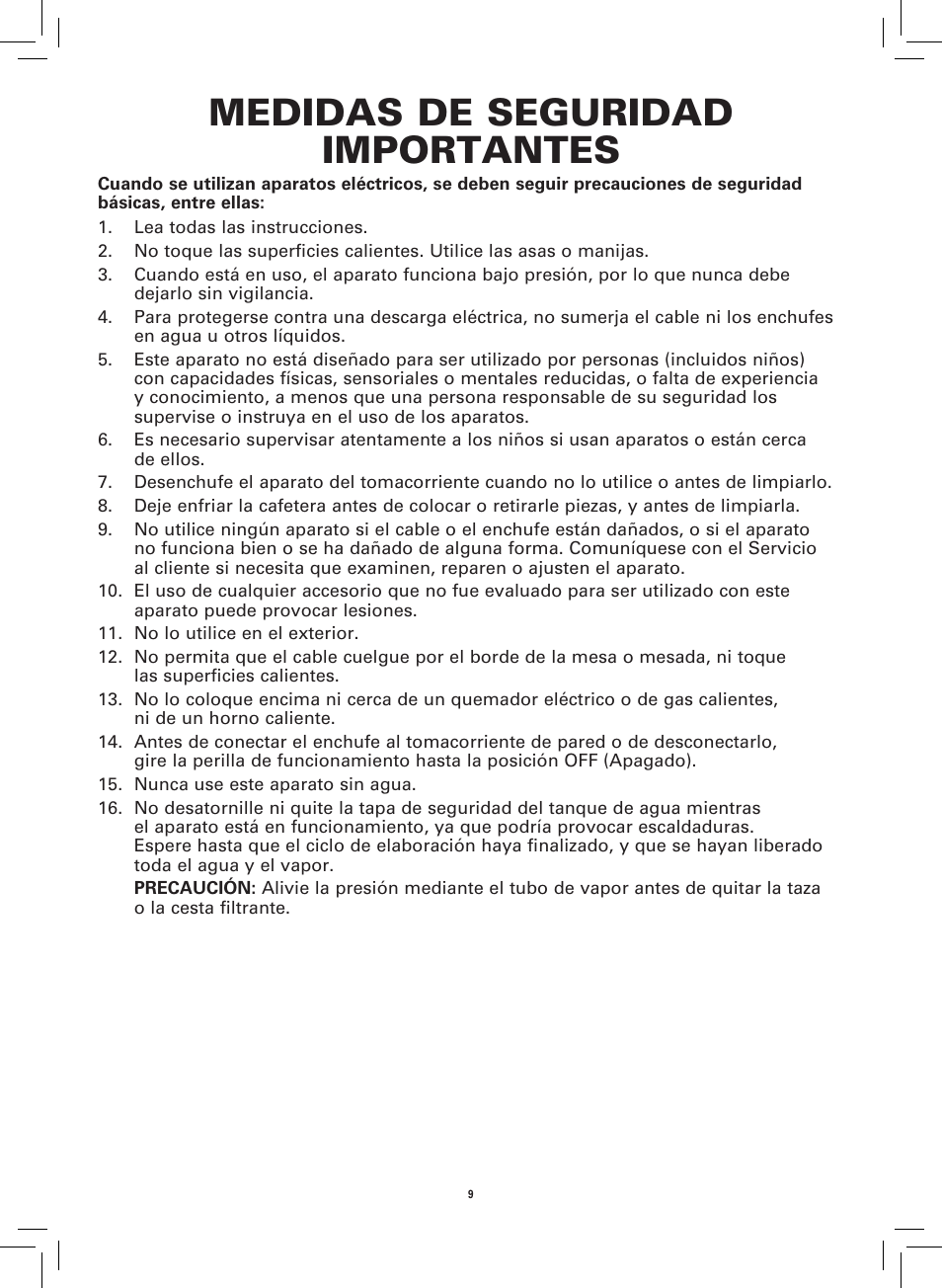 Medidas de seguridad importantes | BELLA 13683 Espresso Maker User Manual | Page 11 / 20