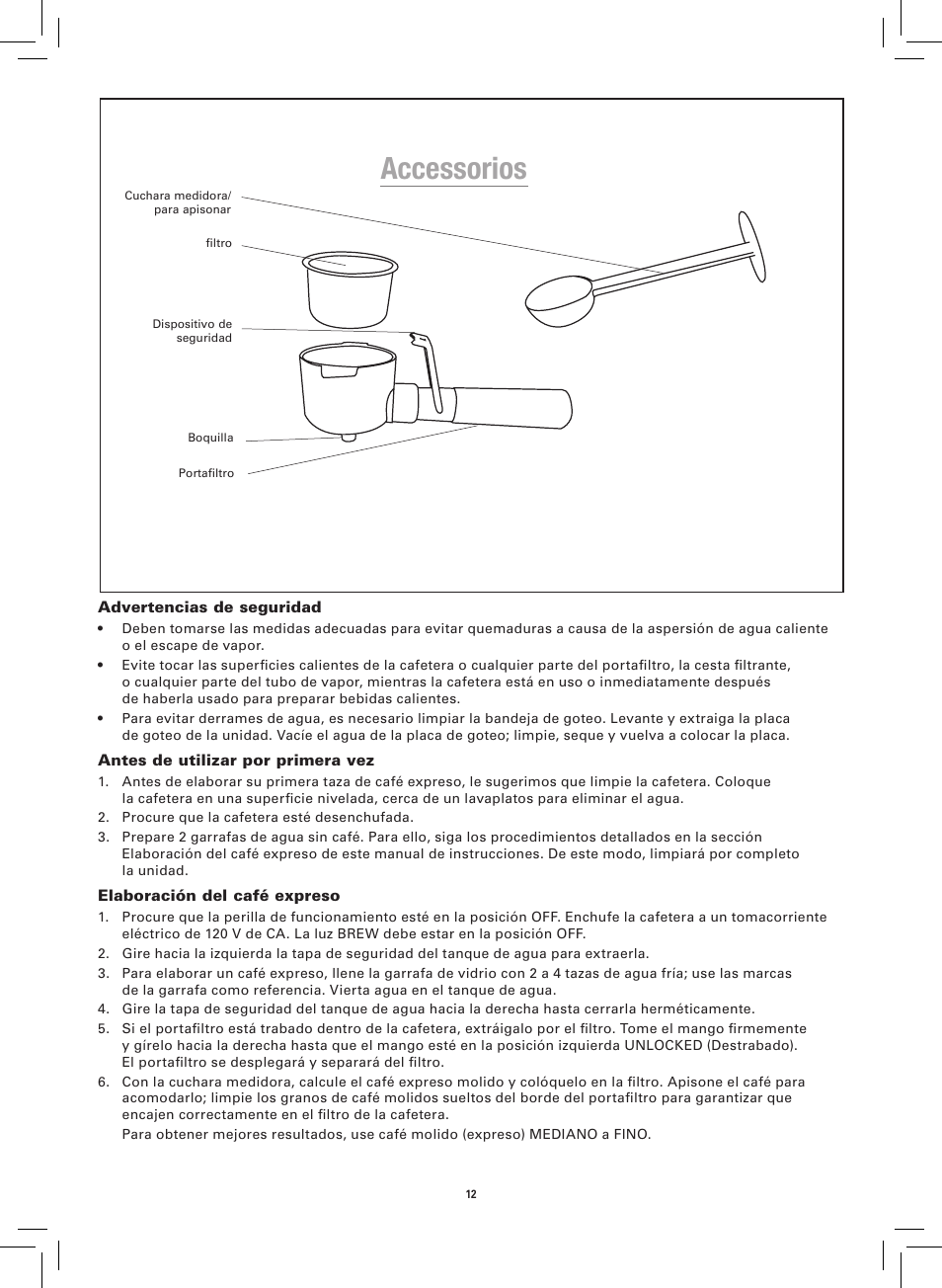 Accessorios | BELLA 13683 Espresso Maker User Manual | Page 14 / 20