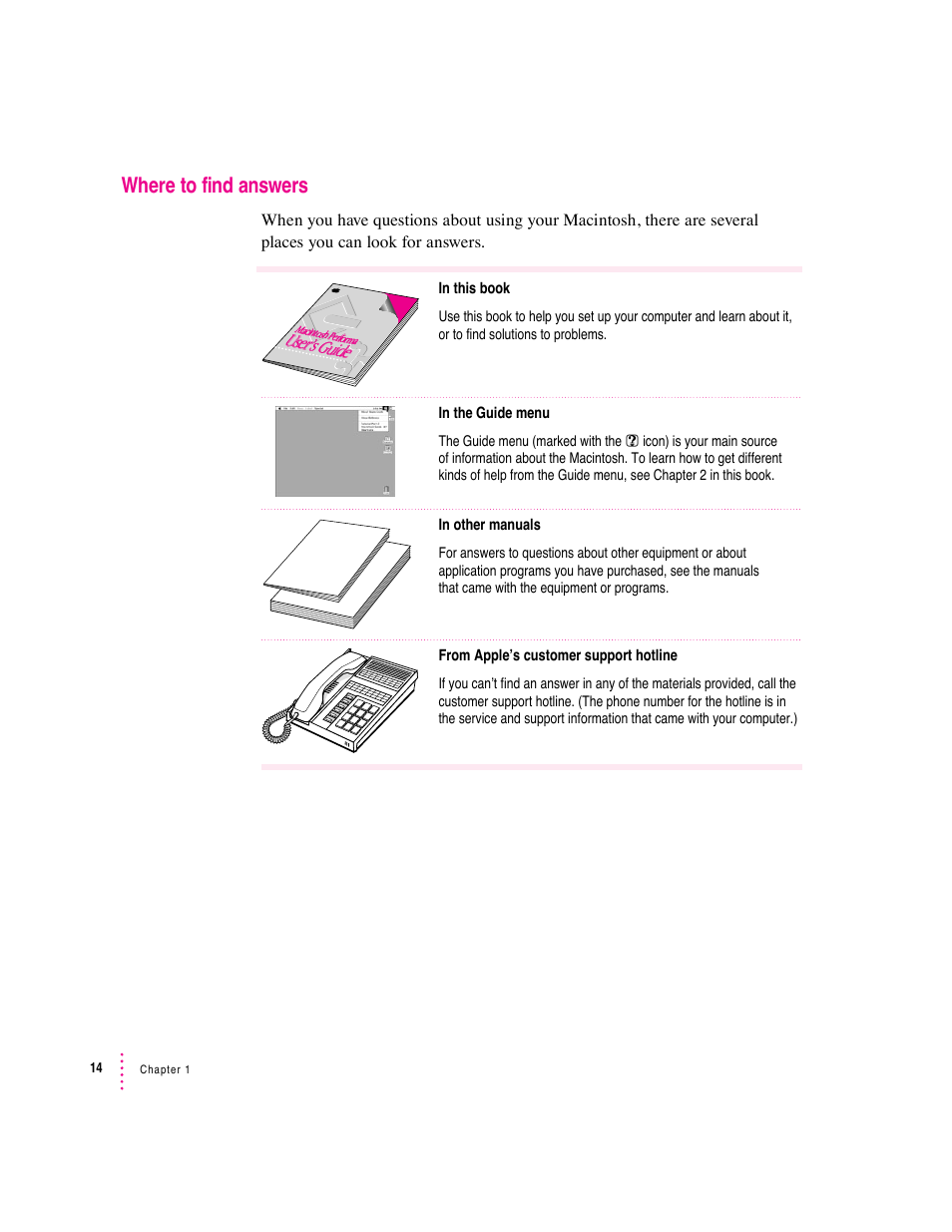 Where to find answers, User’s guide | Apple Macintosh Performa 570 series User Manual | Page 22 / 113