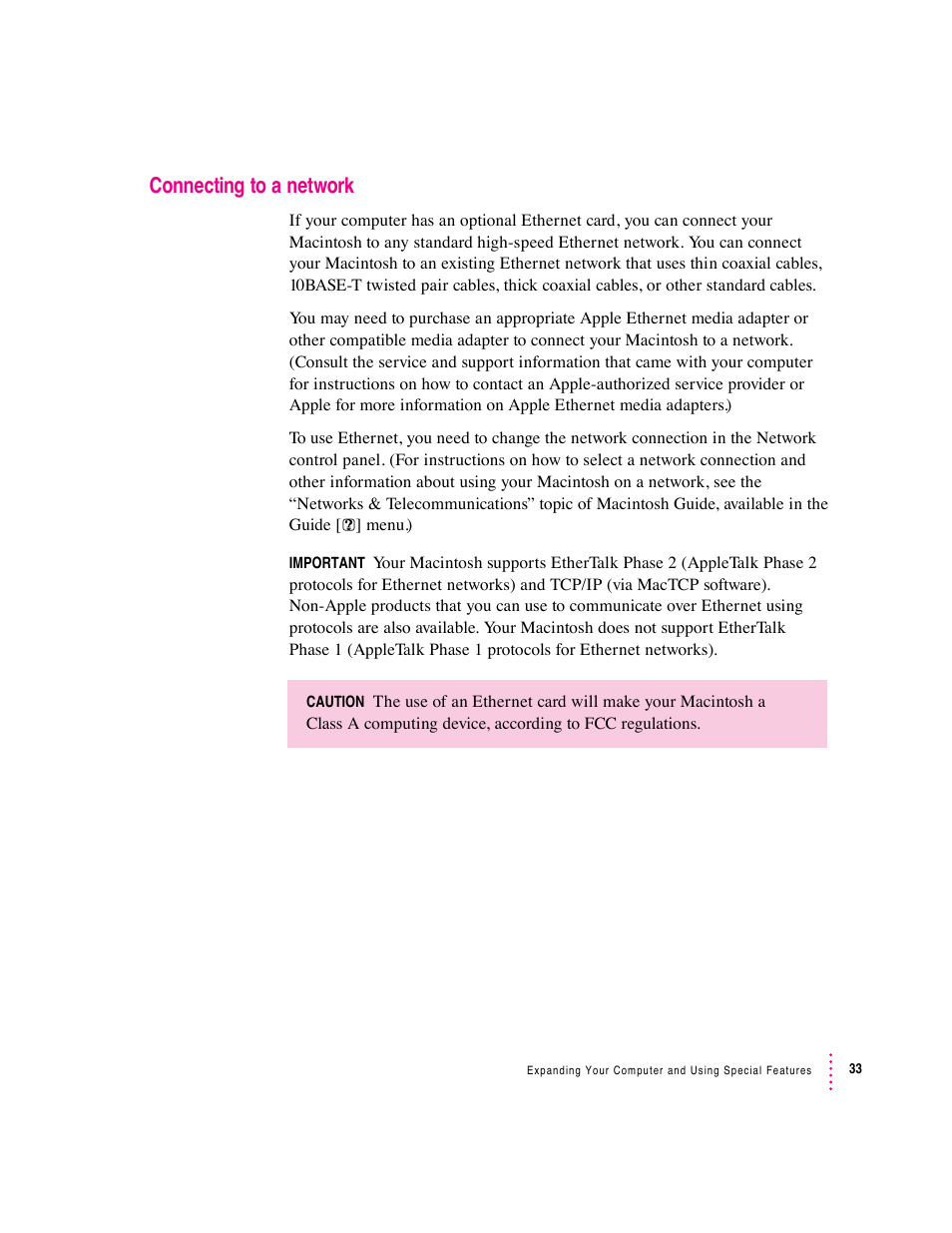 Connecting to a network | Apple Macintosh Performa 570 series User Manual | Page 41 / 113