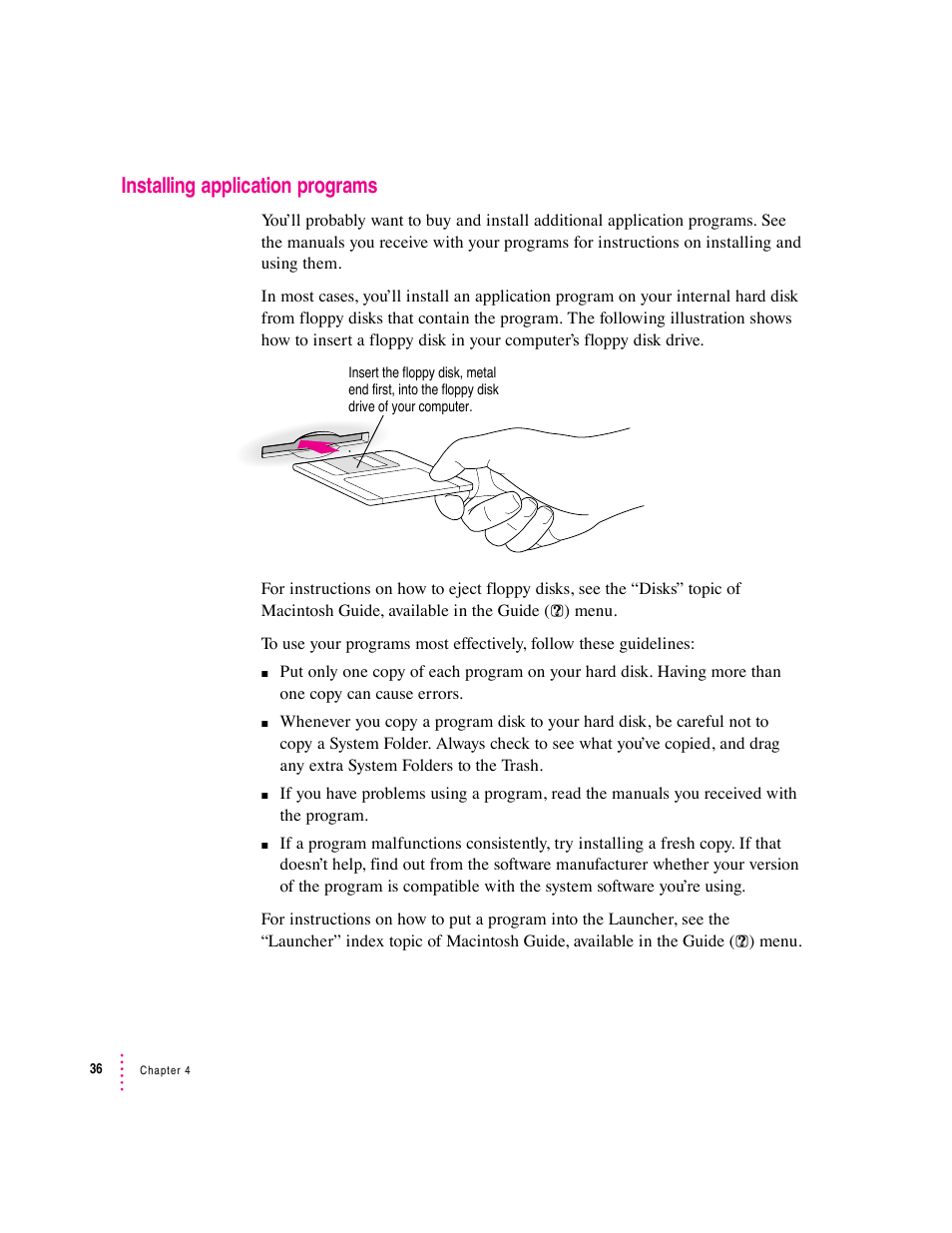 Installing application programs | Apple Macintosh Performa 570 series User Manual | Page 44 / 113