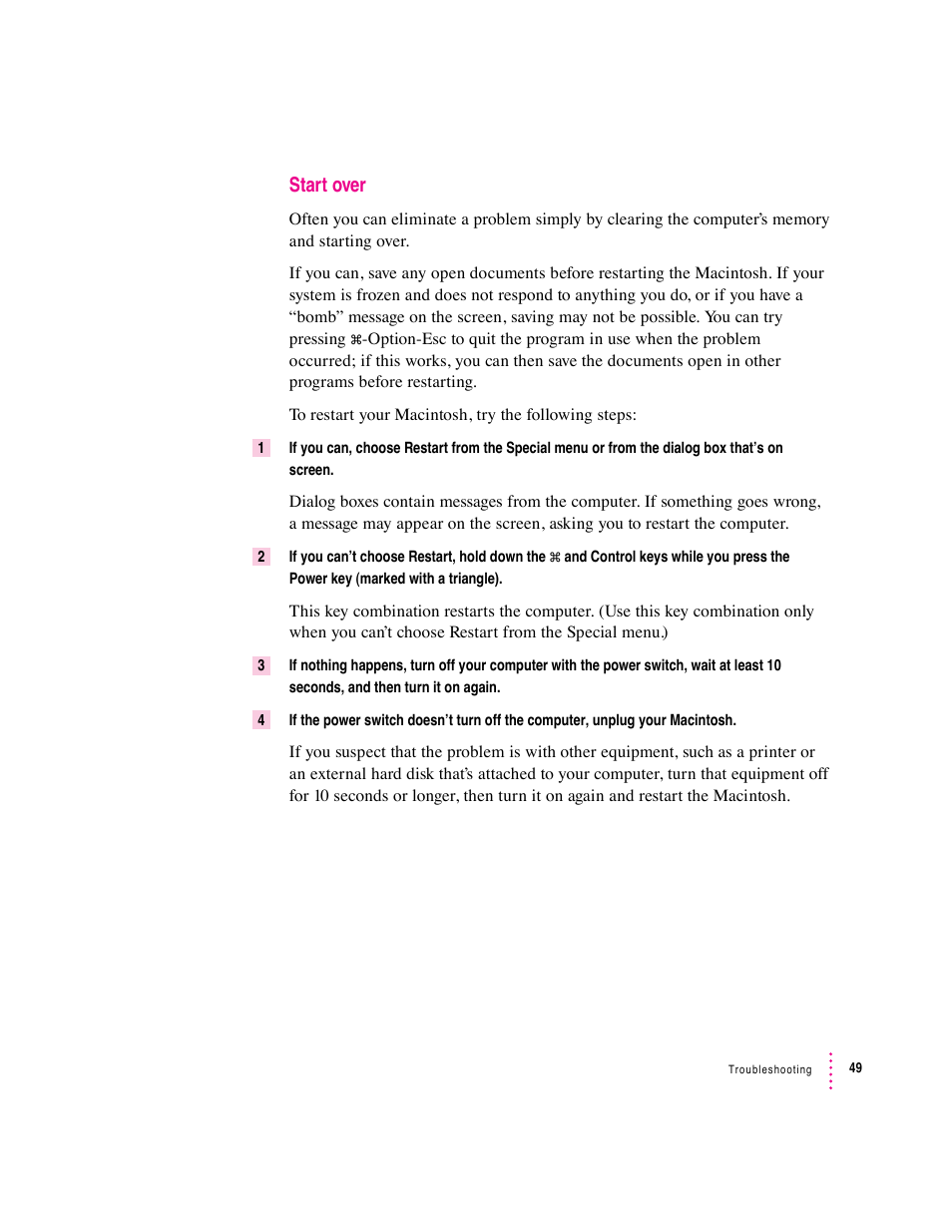 Start over | Apple Macintosh Performa 570 series User Manual | Page 57 / 113