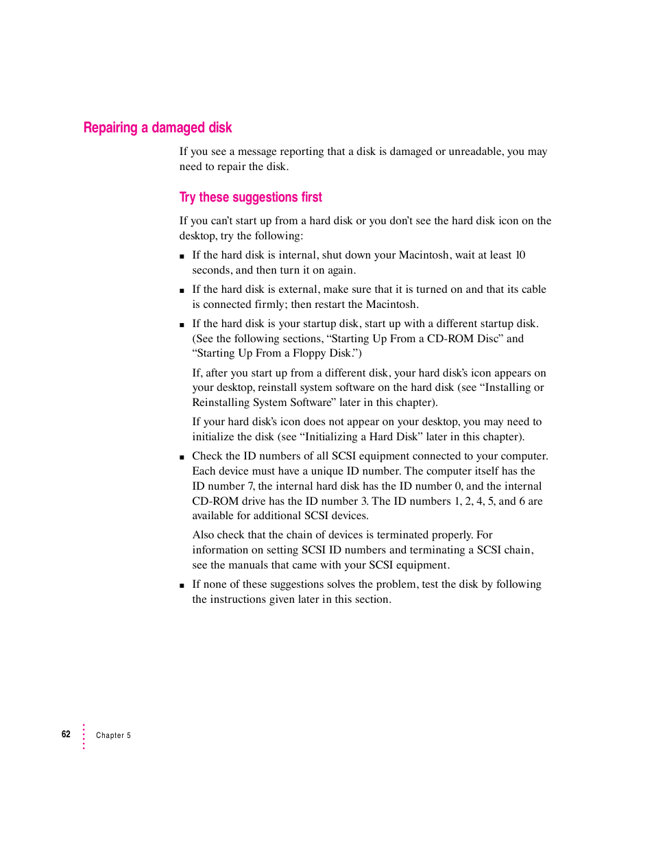 Repairing a damaged disk | Apple Macintosh Performa 570 series User Manual | Page 70 / 113