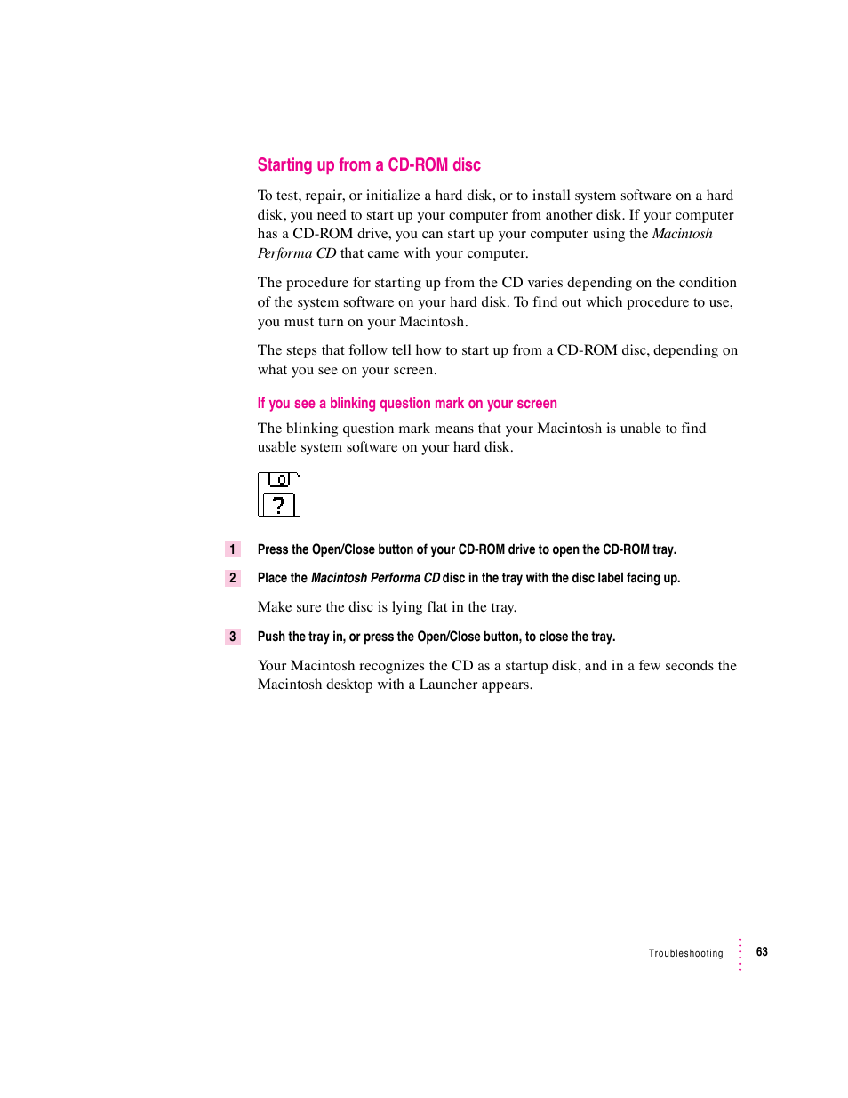 Starting up from a cd-rom disc | Apple Macintosh Performa 570 series User Manual | Page 71 / 113