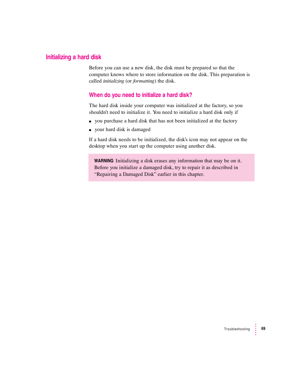 Initializing a hard disk | Apple Macintosh Performa 570 series User Manual | Page 77 / 113