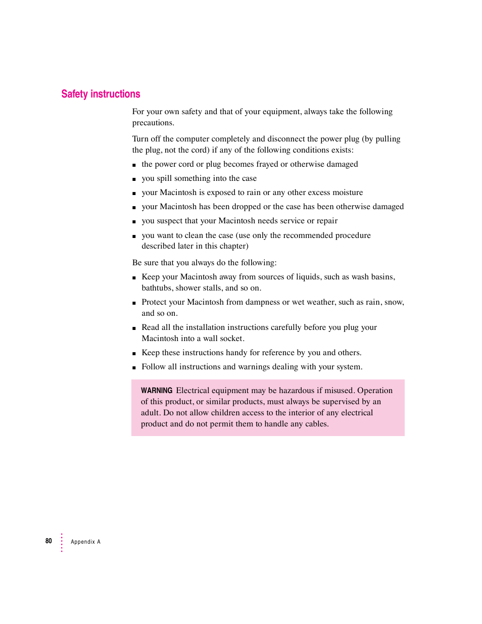 Safety instructions | Apple Macintosh Performa 570 series User Manual | Page 88 / 113