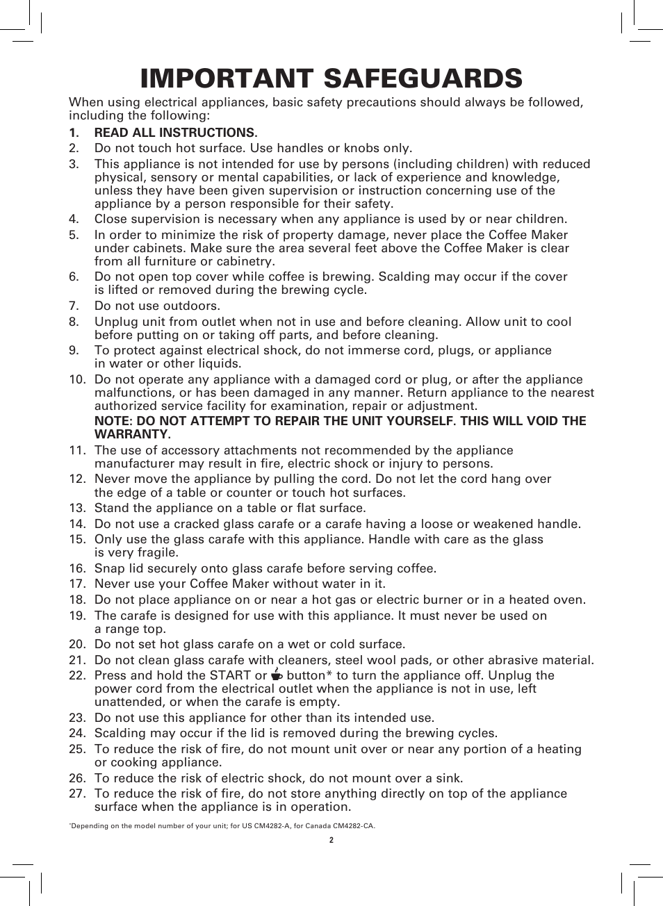 Important safeguards | BELLA 14108 Linea Collection 12-Cup Programmable Coffee Maker User Manual | Page 4 / 32