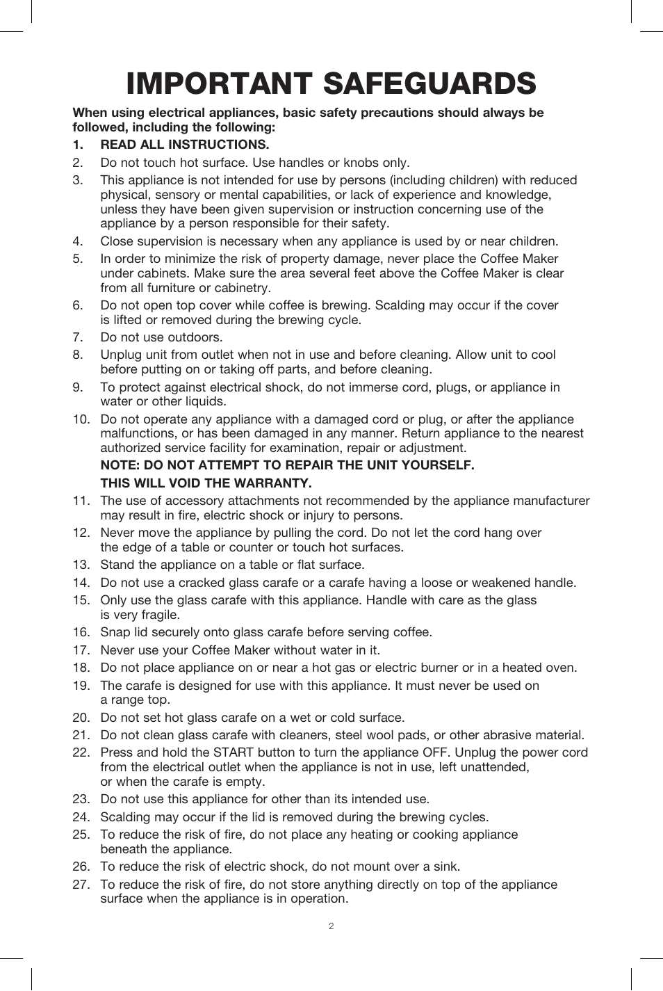 Important safeguards | BELLA 13840 Dots Collection 12-Cup Programmable Coffee Maker User Manual | Page 3 / 24