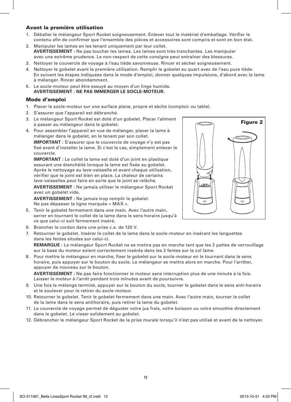 BELLA 14112 Linea Collection Sport Rocket Blender User Manual | Page 14 / 28