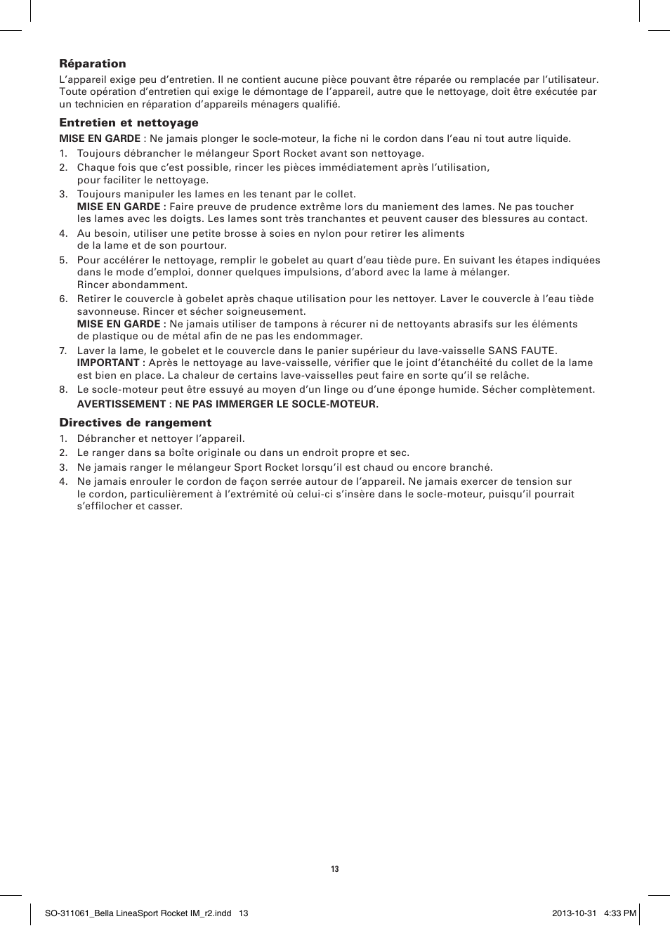 BELLA 14112 Linea Collection Sport Rocket Blender User Manual | Page 15 / 28