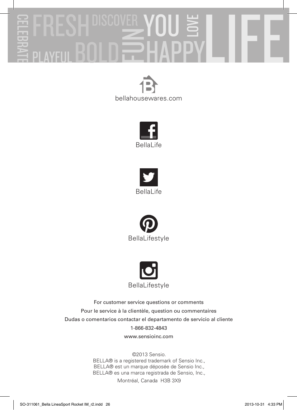 Bellalife | BELLA 14112 Linea Collection Sport Rocket Blender User Manual | Page 28 / 28