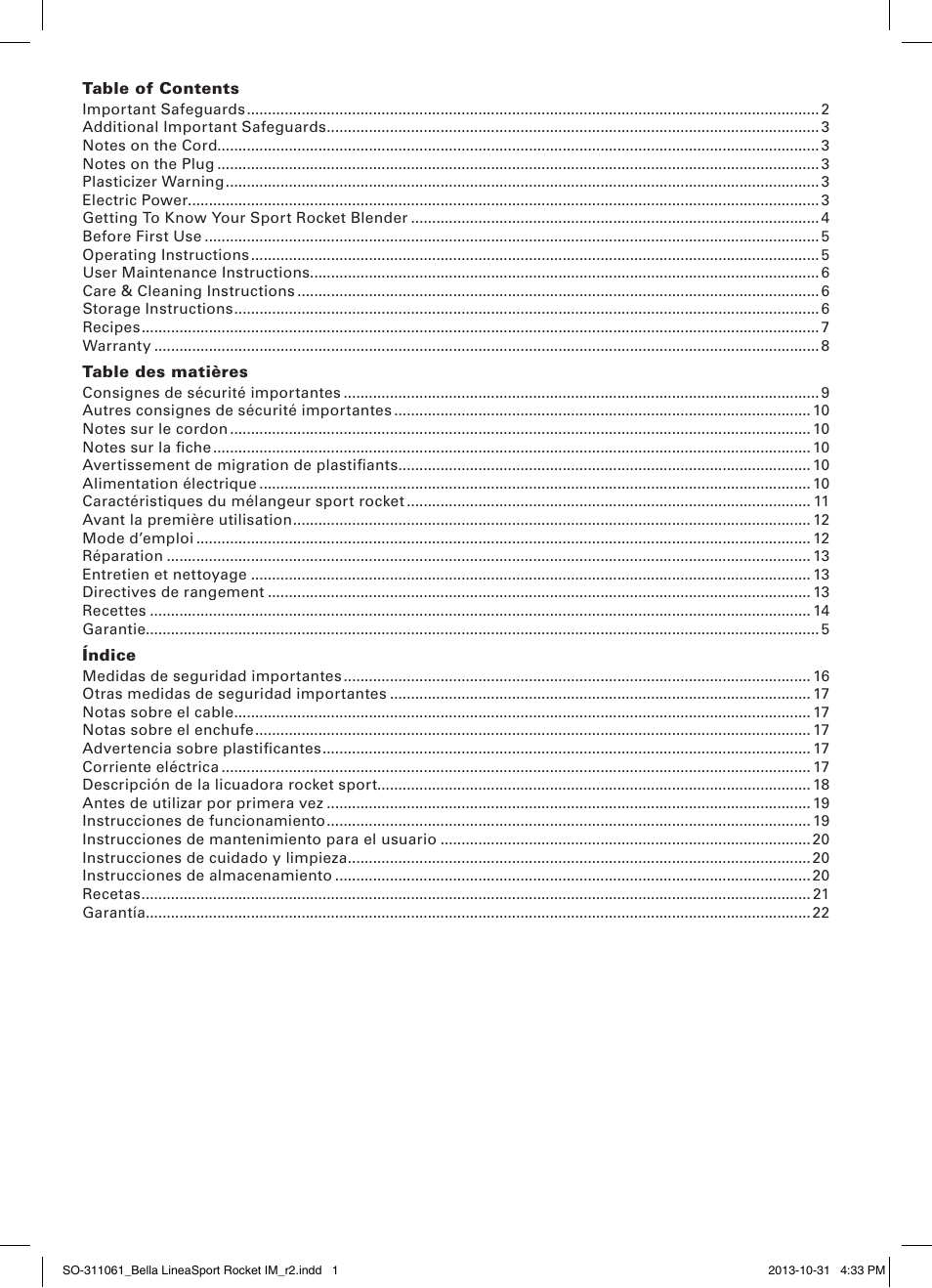 BELLA 14112 Linea Collection Sport Rocket Blender User Manual | Page 3 / 28