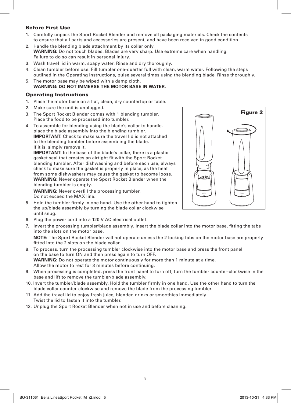 BELLA 14112 Linea Collection Sport Rocket Blender User Manual | Page 7 / 28