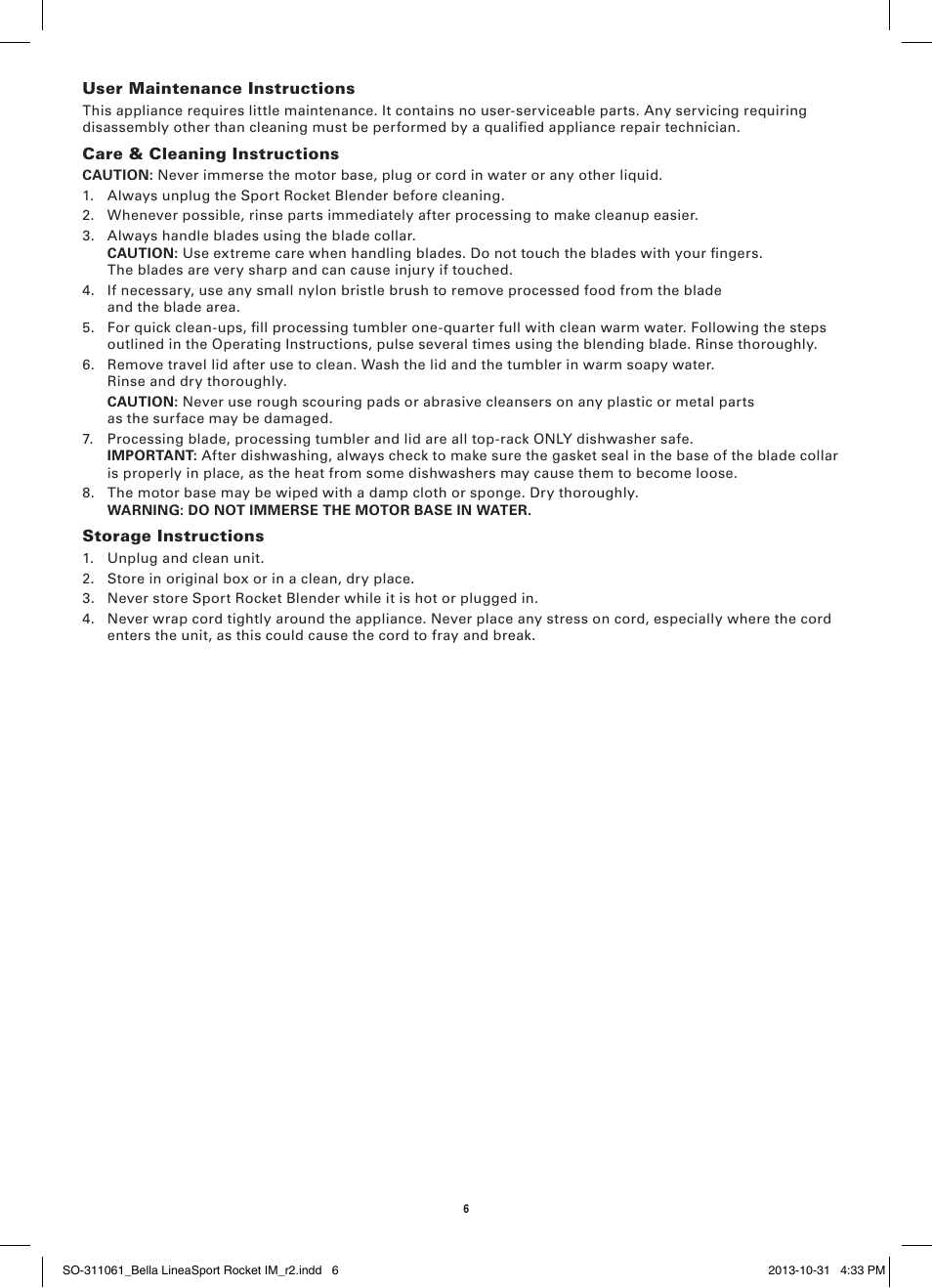 BELLA 14112 Linea Collection Sport Rocket Blender User Manual | Page 8 / 28