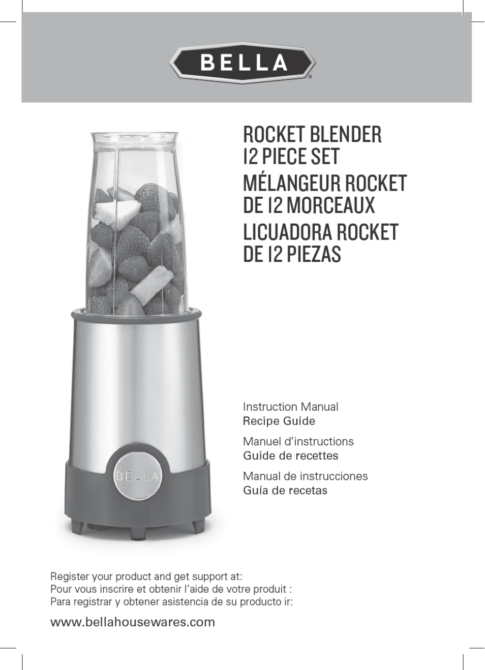 BELLA 13586 12-Piece Rocket Blender User Manual | 24 pages