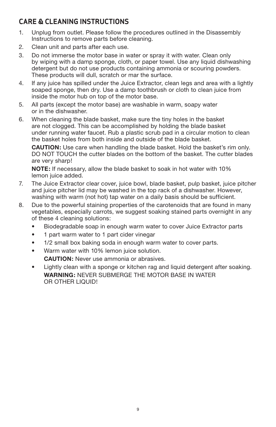Care & cleaning instructions | BELLA 13694 High Power Juicer User Manual | Page 11 / 36
