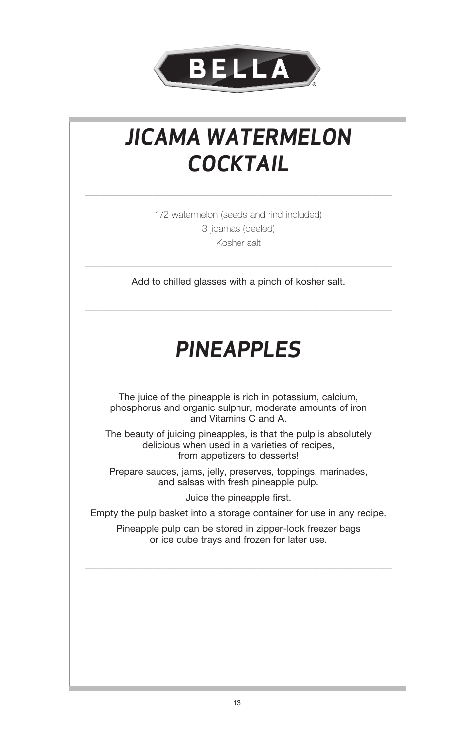 Jicama watermelon cocktail, Pineapples | BELLA 13694 High Power Juicer User Manual | Page 15 / 36