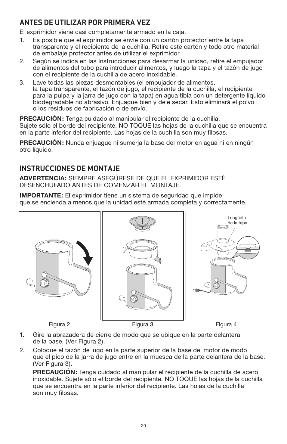 Antes de utilizar por primera vez, Instrucciones de montaje | BELLA 13694 High Power Juicer User Manual | Page 22 / 36