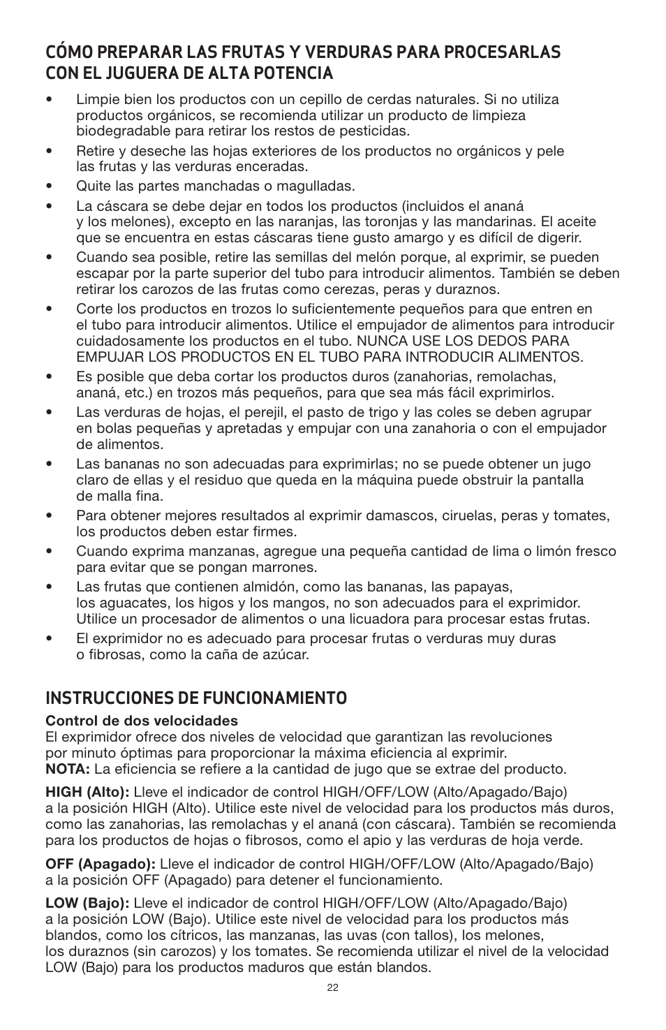 Instrucciones de funcionamiento | BELLA 13694 High Power Juicer User Manual | Page 24 / 36