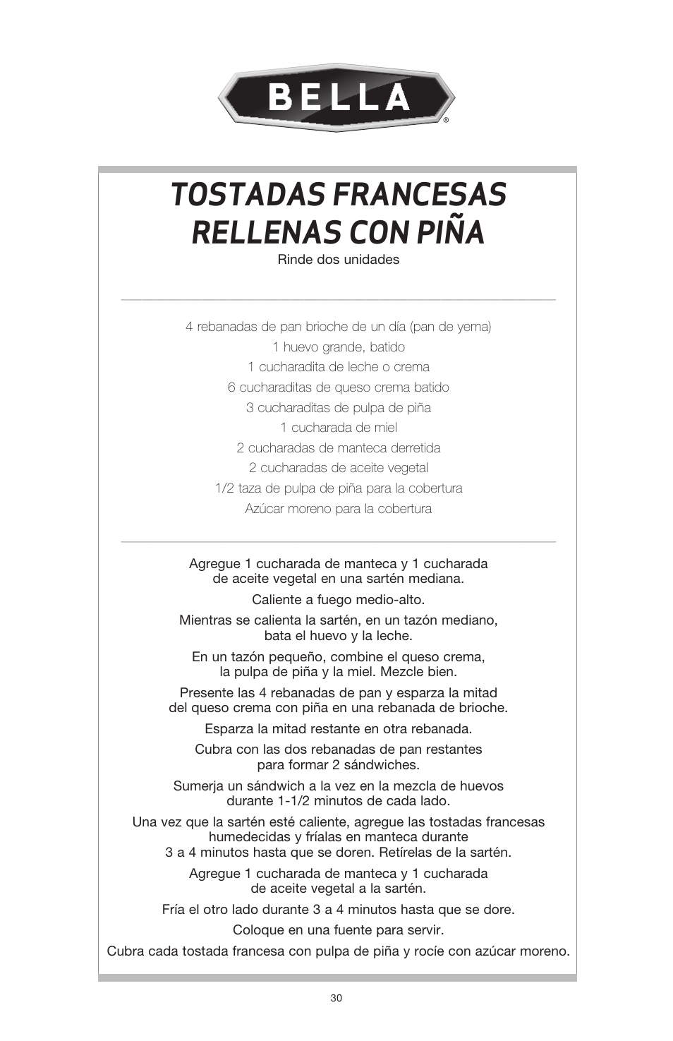 Tostadas francesas rellenas con piña | BELLA 13694 High Power Juicer User Manual | Page 32 / 36