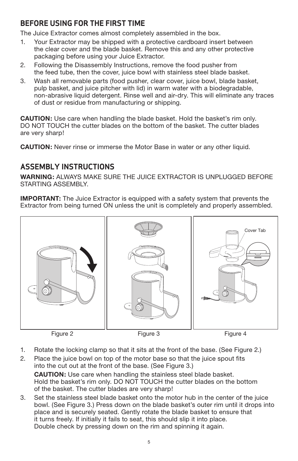 Before using for the first time, Assembly instructions | BELLA 13694 High Power Juicer User Manual | Page 7 / 36