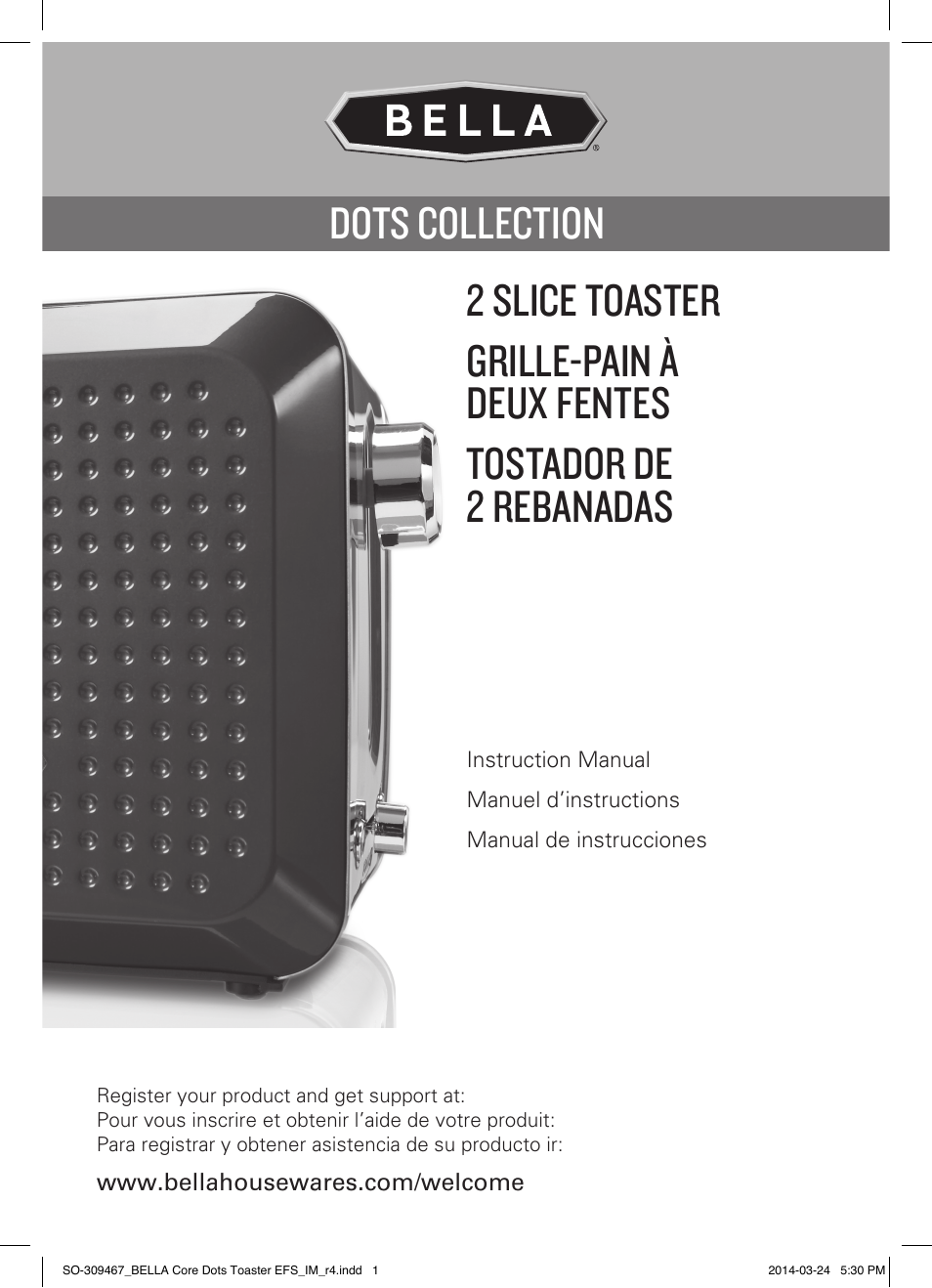 BELLA 13788 Dots Collection 2-Slice Toaster User Manual | 20 pages