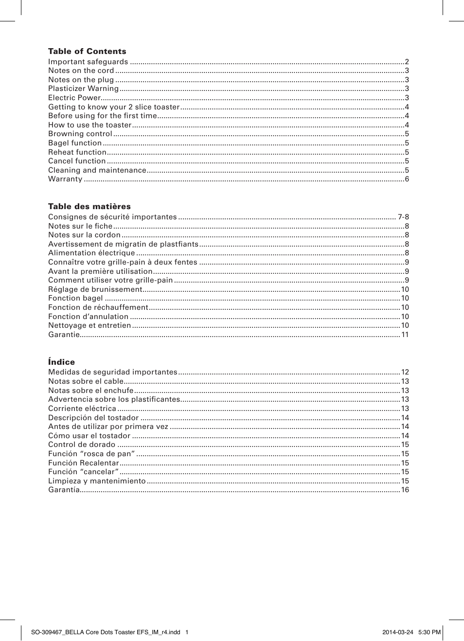 BELLA 13788 Dots Collection 2-Slice Toaster User Manual | Page 3 / 20