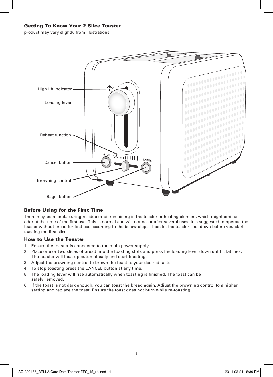 BELLA 13788 Dots Collection 2-Slice Toaster User Manual | Page 6 / 20