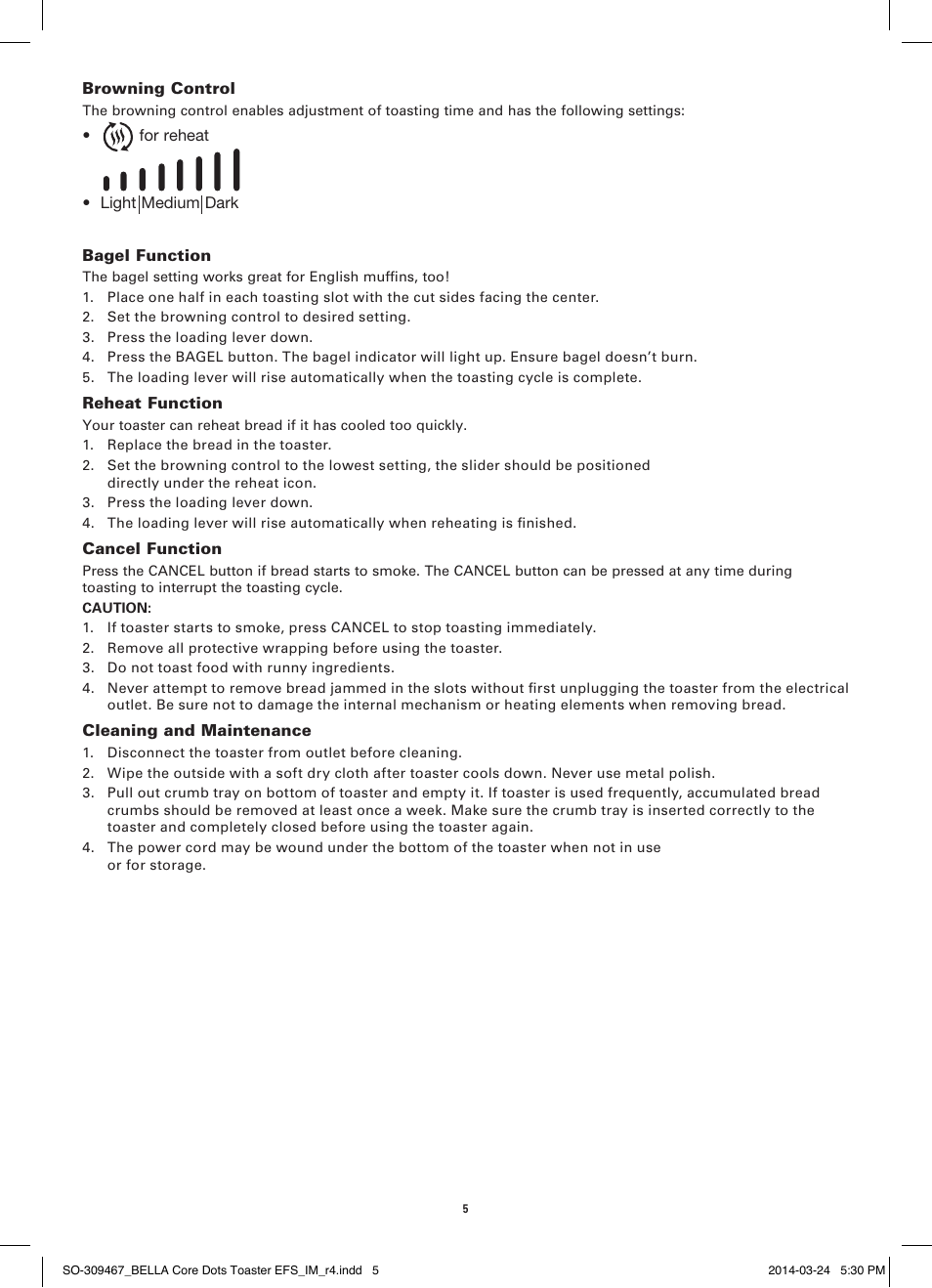 BELLA 13788 Dots Collection 2-Slice Toaster User Manual | Page 7 / 20