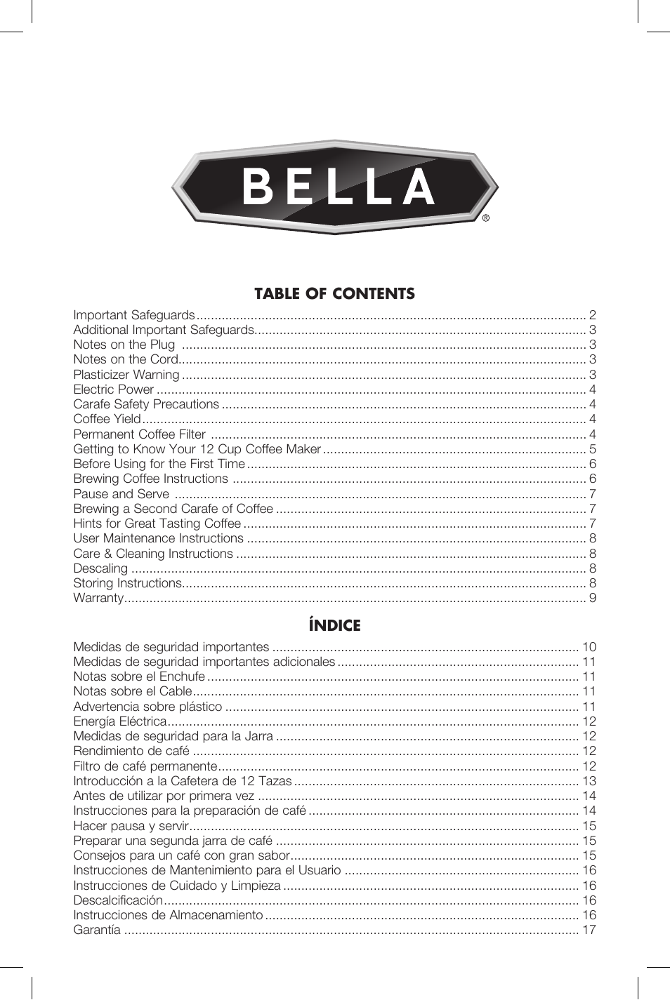 BELLA 13737 Dots Collection 12-Cup Manual Coffee Maker User Manual | 17 pages