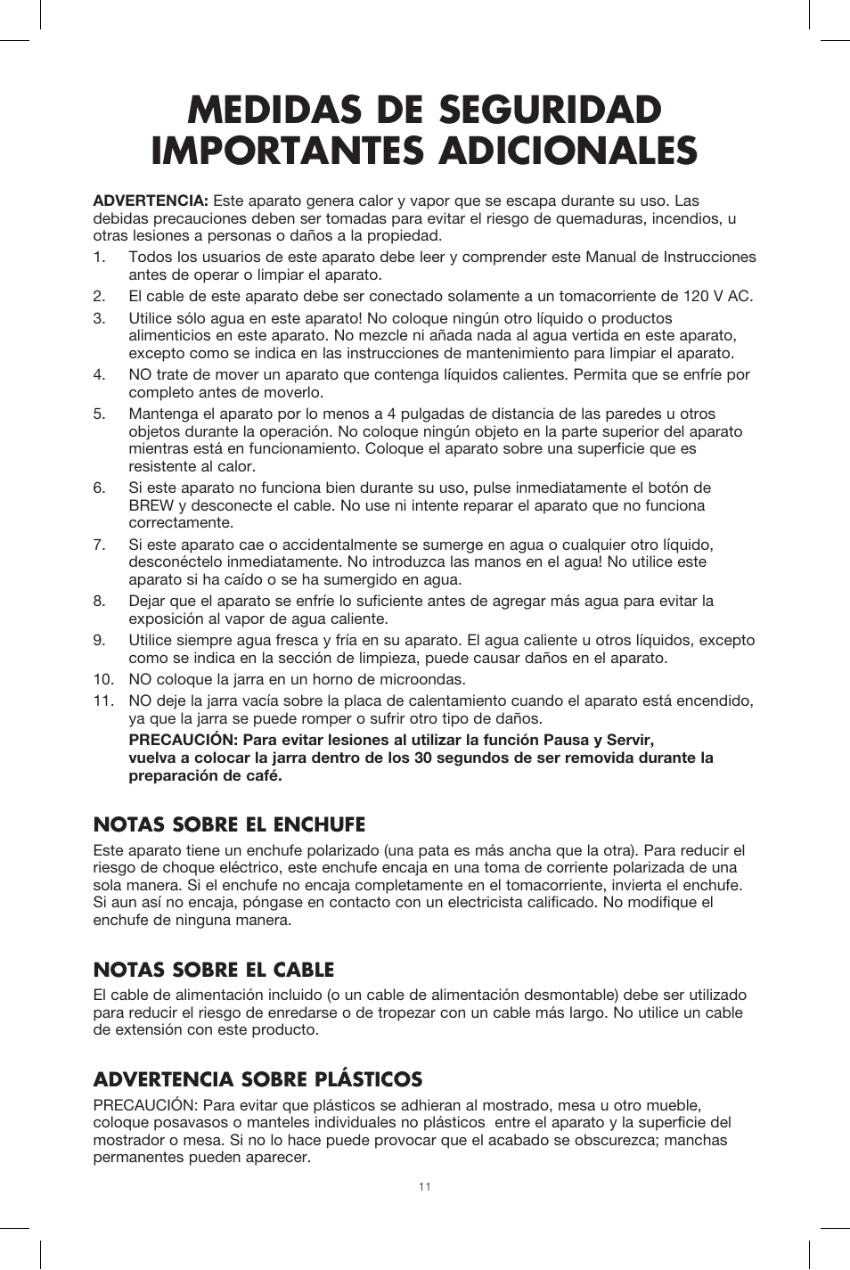 Medidas de seguridad importantes adicionales | BELLA 13737 Dots Collection 12-Cup Manual Coffee Maker User Manual | Page 11 / 17