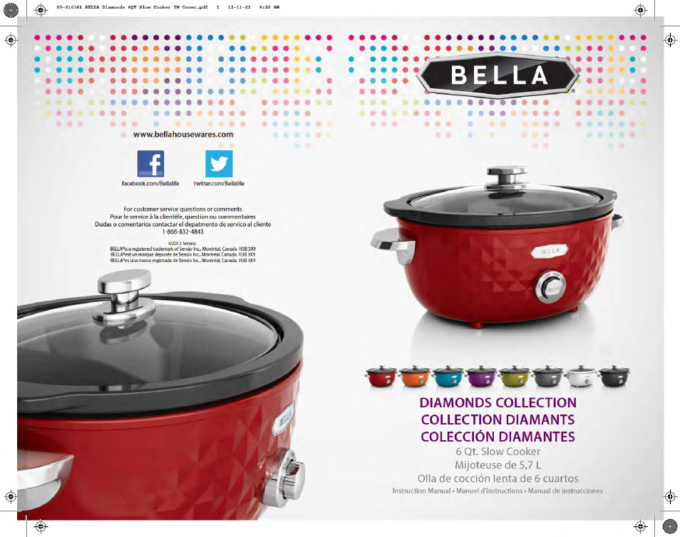 BELLA 13727 Diamonds Collection 6QT Slow Cooker User Manual | 40 pages