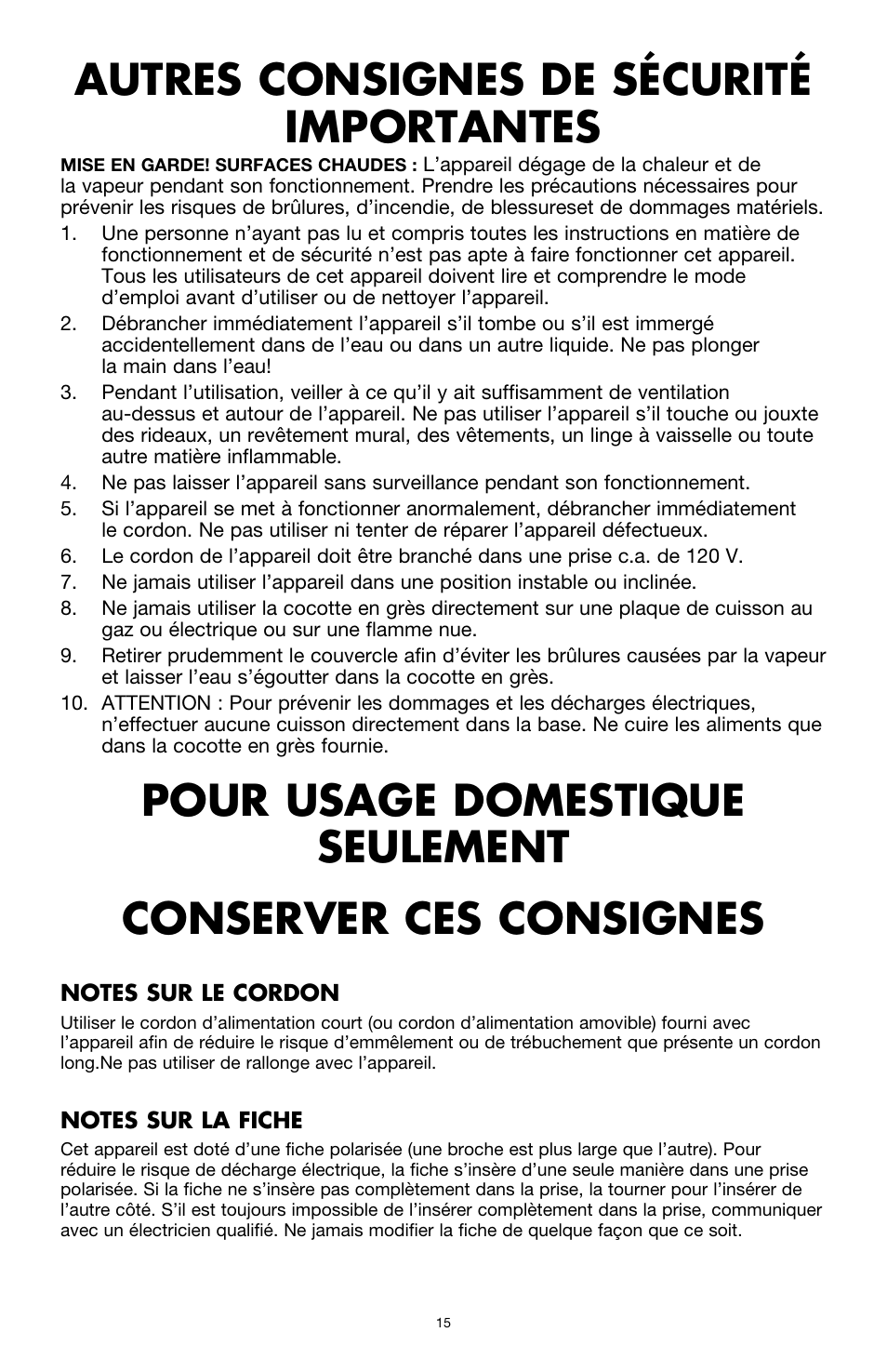 Autres consignes de sécurité importantes | BELLA 13727 Diamonds Collection 6QT Slow Cooker User Manual | Page 16 / 40