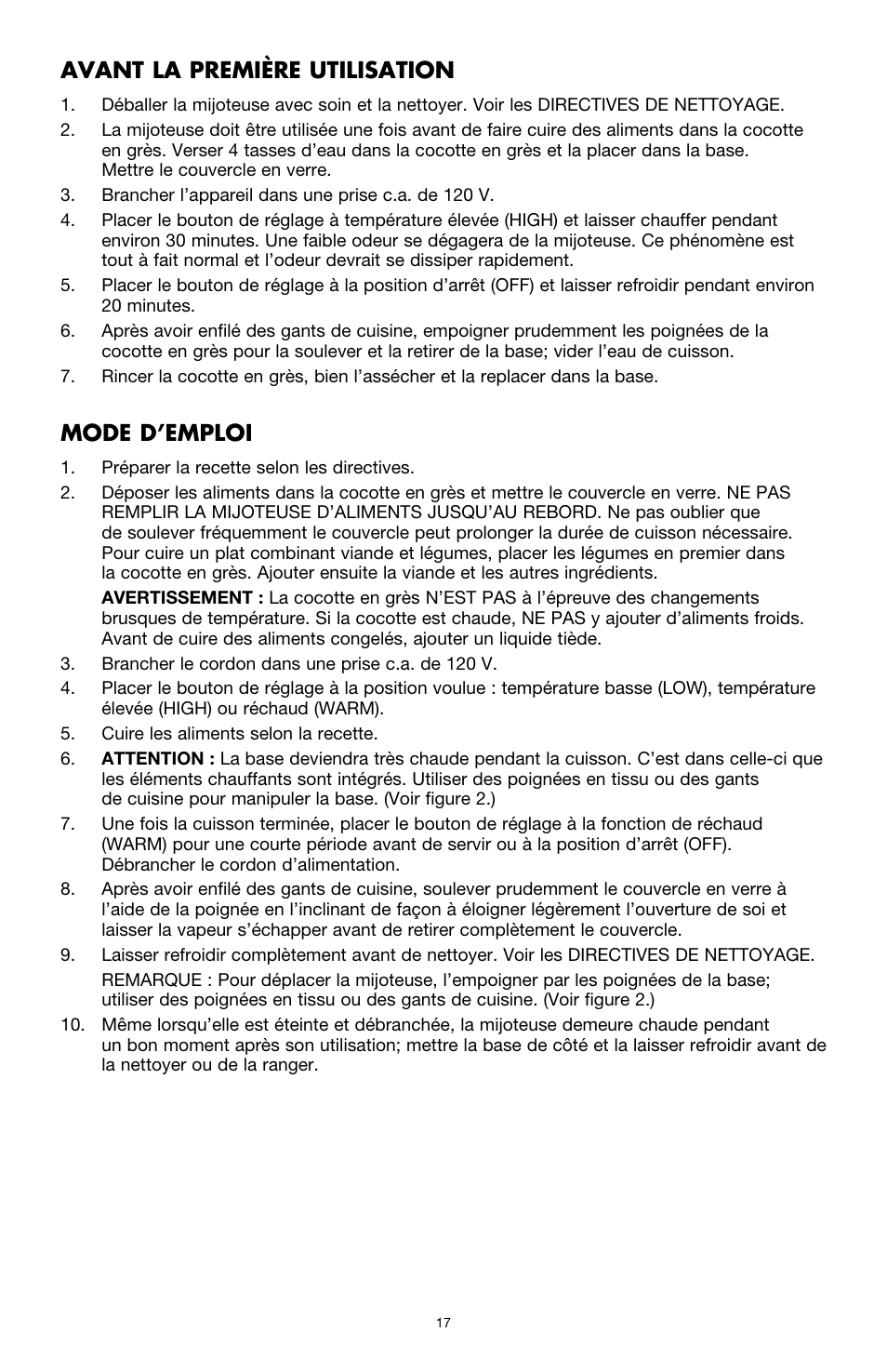 Avant la première utilisation, Mode d’emploi | BELLA 13727 Diamonds Collection 6QT Slow Cooker User Manual | Page 18 / 40