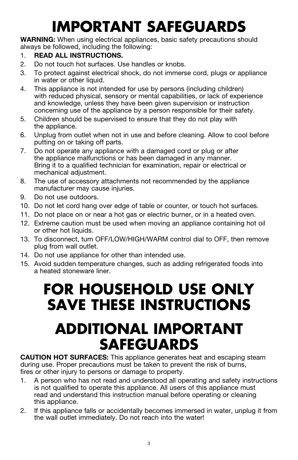 Important safeguards | BELLA 13727 Diamonds Collection 6QT Slow Cooker User Manual | Page 4 / 40