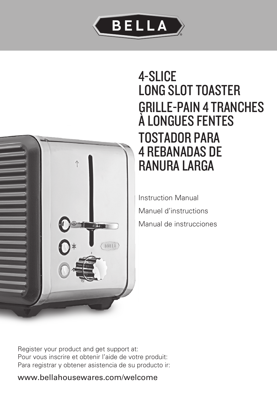 BELLA 14087 Linea Collection 4-Slice Long Slot Toaster User Manual | 20 pages