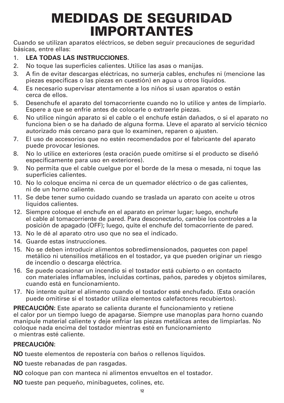 Medidas de seguridad importantes | BELLA 14087 Linea Collection 4-Slice Long Slot Toaster User Manual | Page 14 / 20