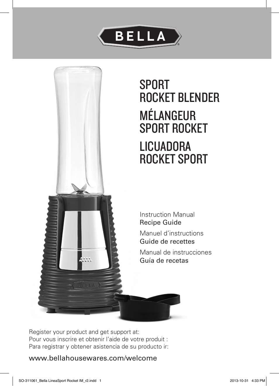 BELLA 14113 Linea Collection Sport Rocket Blender User Manual | 28 pages