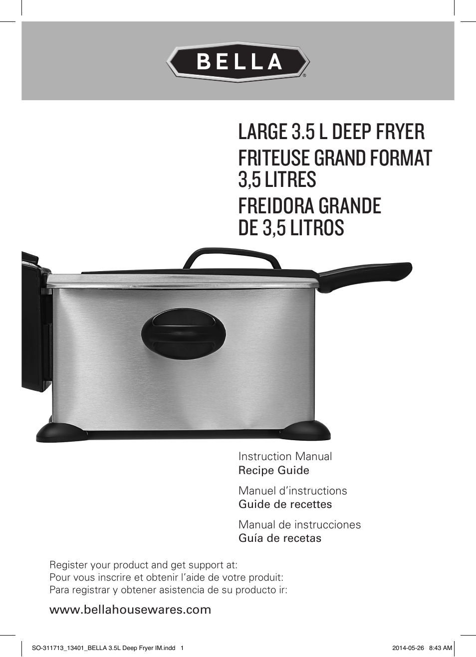 BELLA 13401 3.5L Deep Fryer User Manual | 40 pages