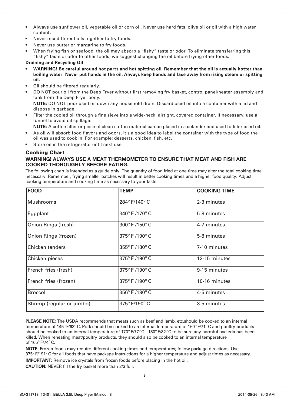 BELLA 13401 3.5L Deep Fryer User Manual | Page 10 / 40