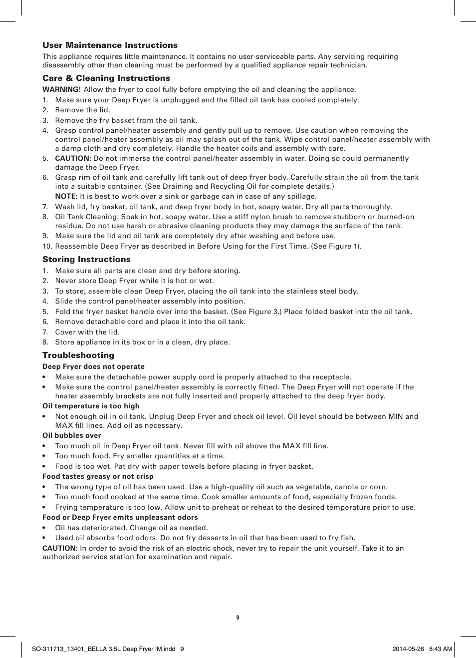 BELLA 13401 3.5L Deep Fryer User Manual | Page 11 / 40