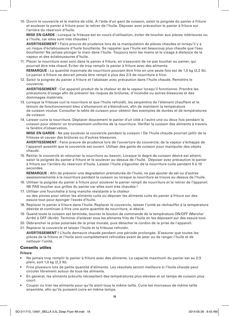 BELLA 13401 3.5L Deep Fryer User Manual | Page 20 / 40