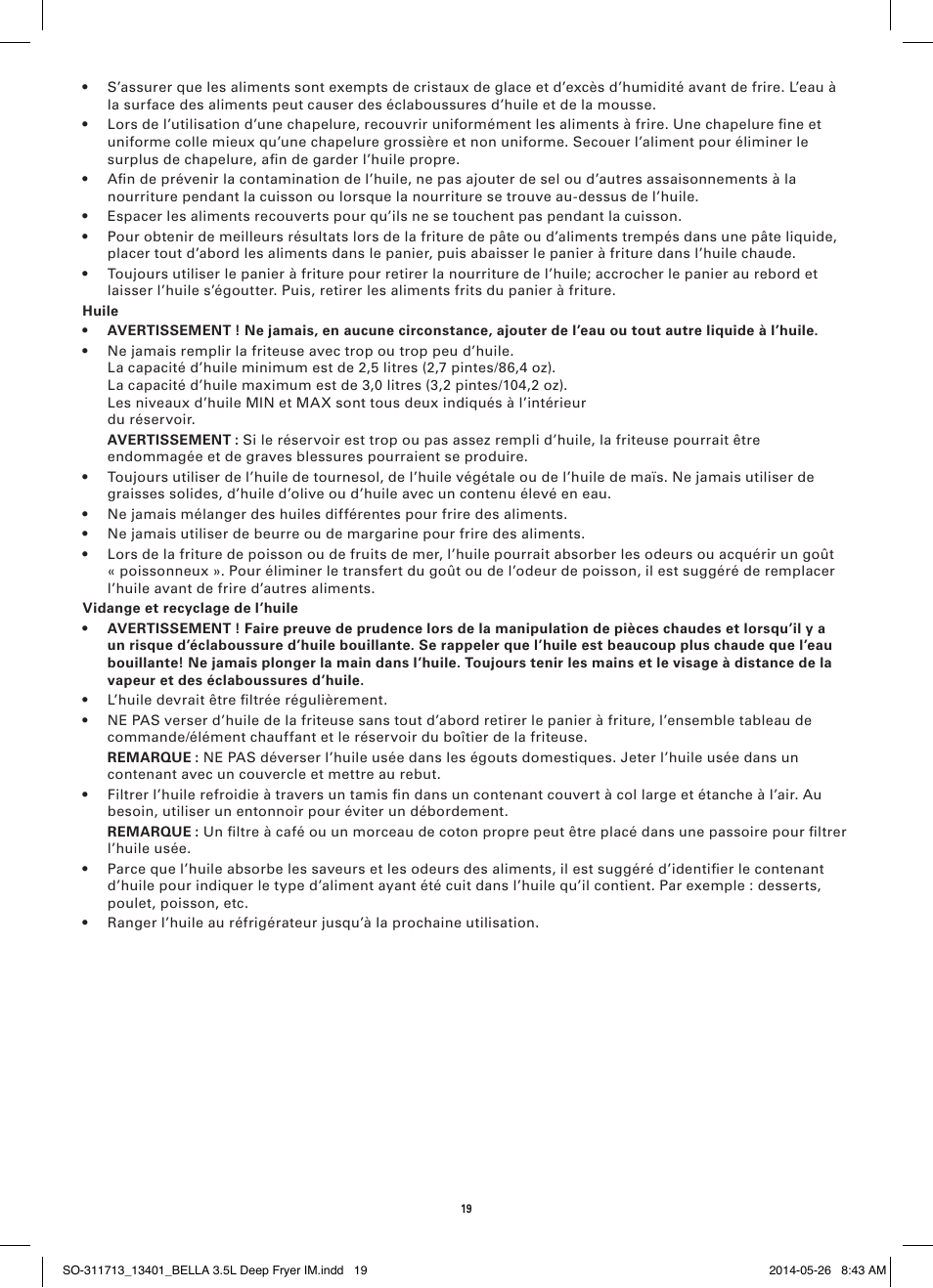 BELLA 13401 3.5L Deep Fryer User Manual | Page 21 / 40